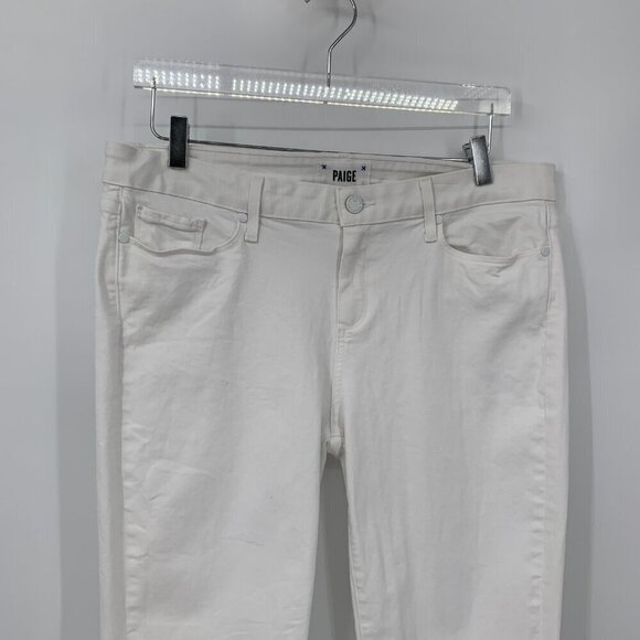 Paige Skyline Ankle peg jeans denim white stretch raw frayed step hem women 32 - Picture 3 of 7